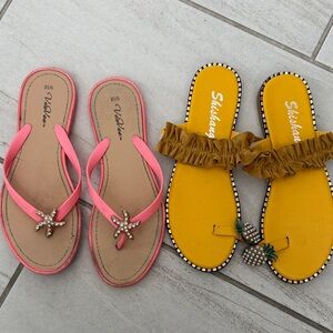 Pink Starfish Sandals & Yellow Pineapple Slides